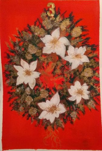 CD. Red door Christmas wreath, acrylic.